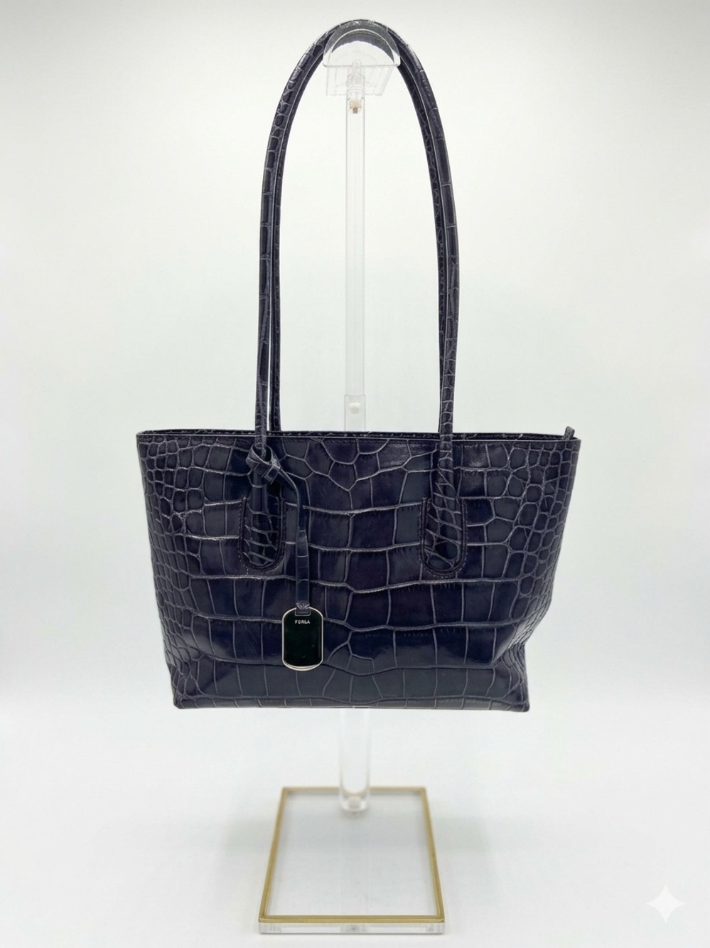 FURLA Croc-Embossed Vintage Leather Tote Bag